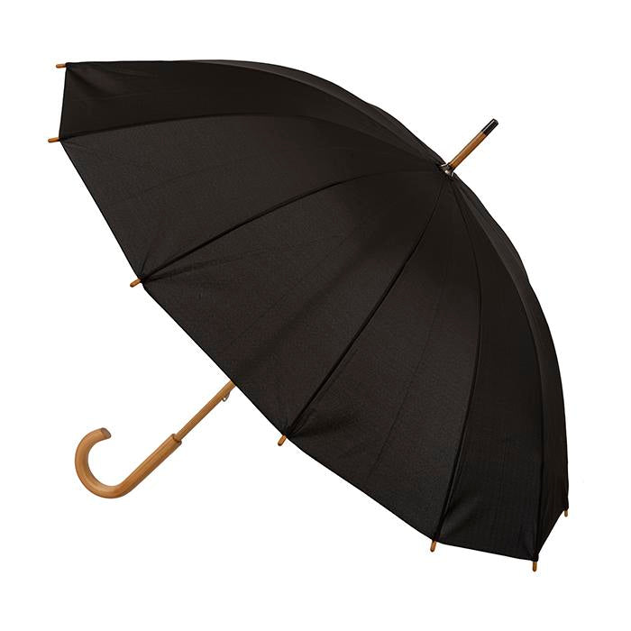 UPF50+ Black Windproof 12 Rib cover with Wood Handle