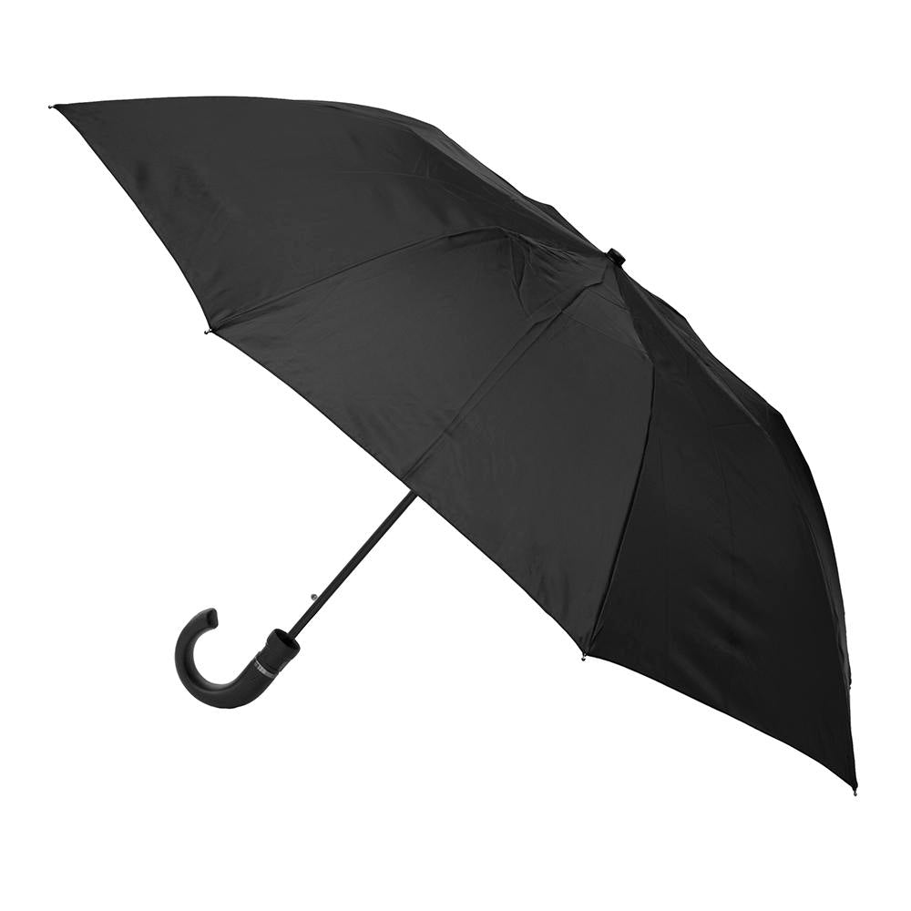 Clifton Umbrellas Australia Auto Open Folding Hook Handle Black Basic Everyday Wind Resistant Rib Metal Shaft Resin Hook Handle UPF50+ Treated Pongee Fabric Manual Open Close Safety Cover Release Button 24 Month Umbrella Warranty 